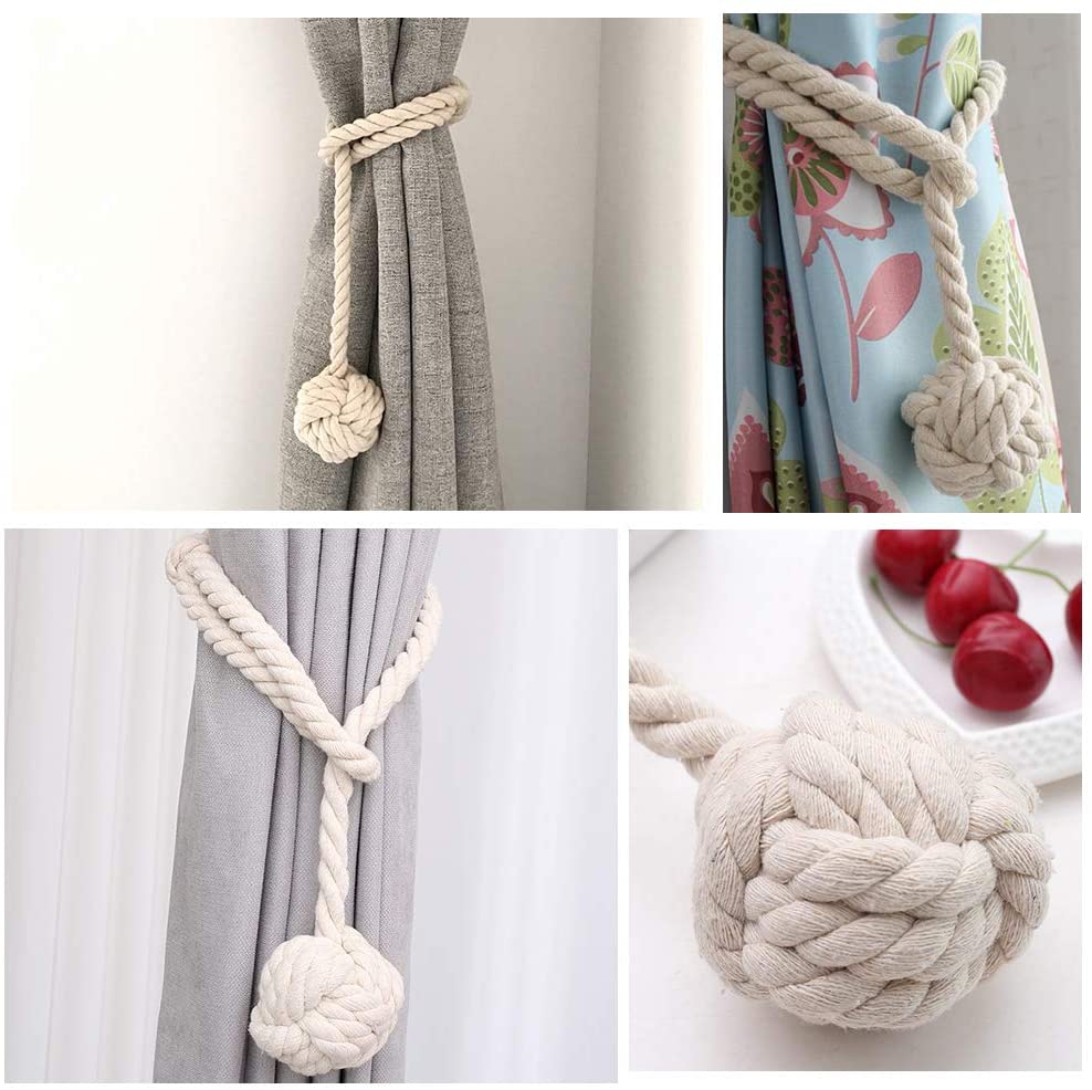 Macramé Gordijnhouders met Houten Stok - Handgeweven Katoenen Tie Backs voor Natuurlijke Boho Stijl