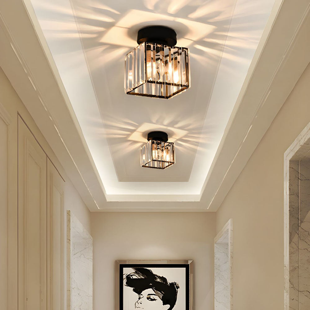 Plafondlamp Vierkant Kristalglas 17cm Messing E27 Fitting Goud Zwart Modern Interieur Woonkamer Slaapkamer