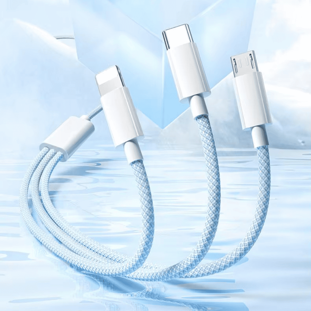 3-in-1 Oplaadkabel 100W Lightning Micro-USB USB-C Snelladen Data Transfer 480Mbps Gevlochten Intrekbaar