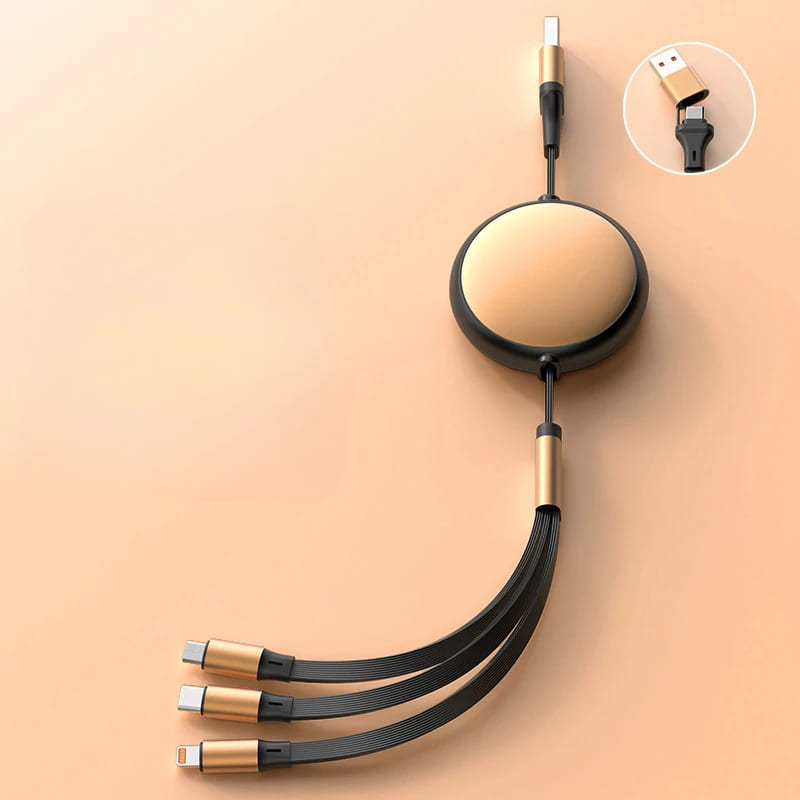 3-in-1 Oplaadkabel 100W Lightning Micro-USB USB-C Snelladen Data Transfer 480Mbps Gevlochten Intrekbaar