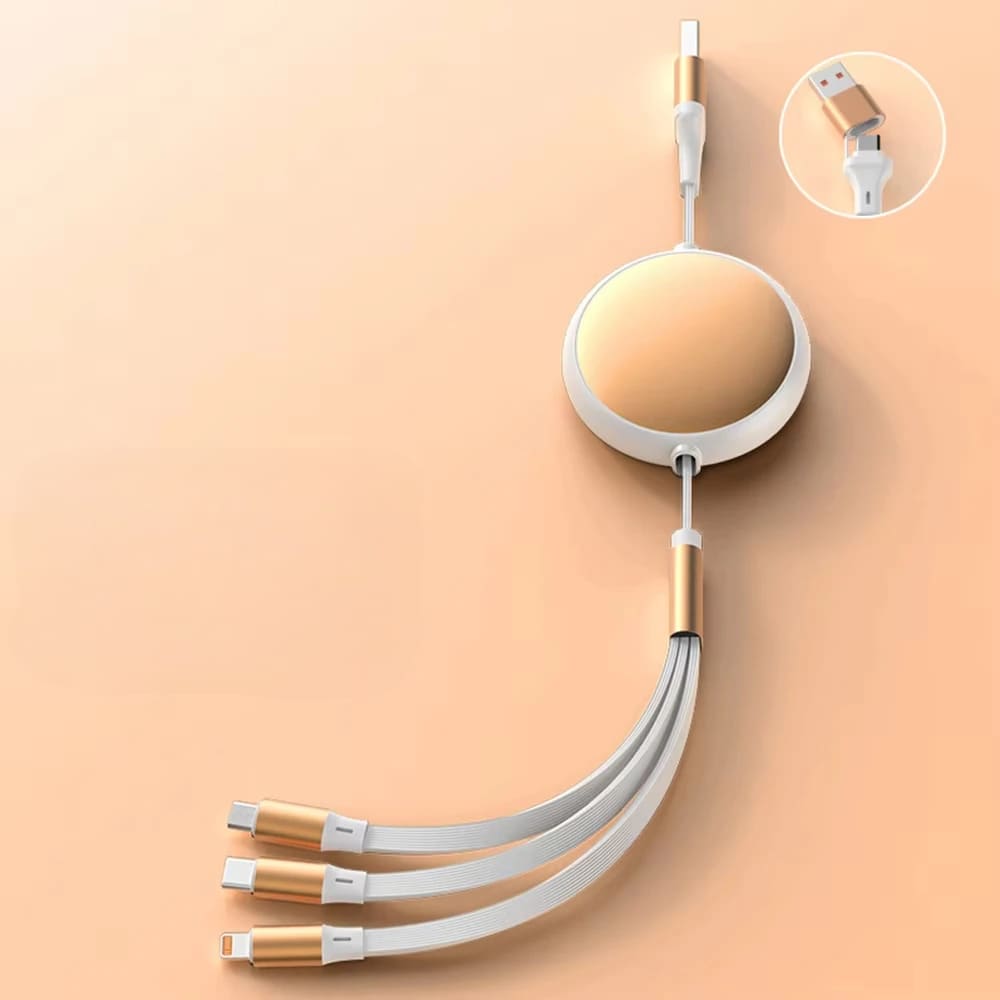 3-in-1 Oplaadkabel 100W Lightning Micro-USB USB-C Snelladen Data Transfer 480Mbps Gevlochten Intrekbaar