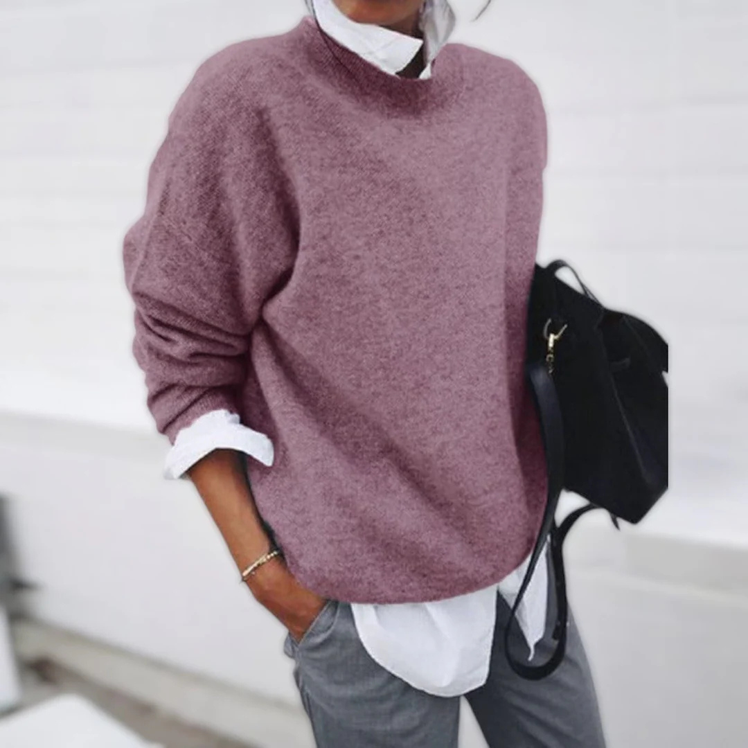 Gebreide Damestrui Polyester Losse Pasvorm Lange Mouw Ronde Hals Veelzijdig Casual Elegant Comfortabel