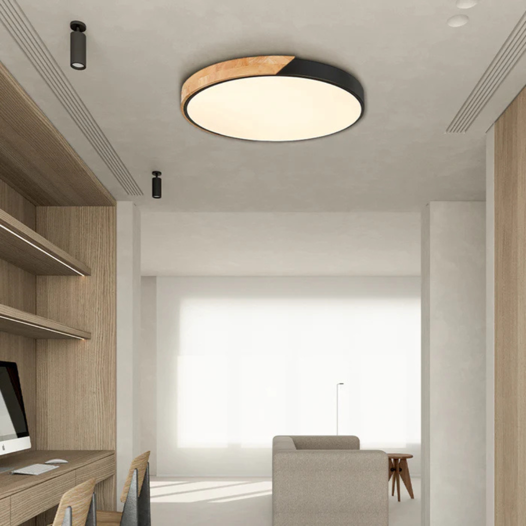 Houten Plafondlamp LED Scandinavisch Design Warmwit Licht Rond Acryl Natuurhout Plafondverlichting Woonkamer