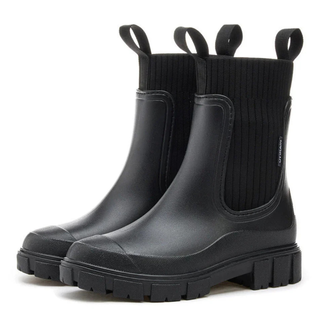 Waterafstotende Chelsea Regenlaarzen Dames Antislip Rubberen Zool Slip-On Enkelhoog Herfst Winter Comfortabel