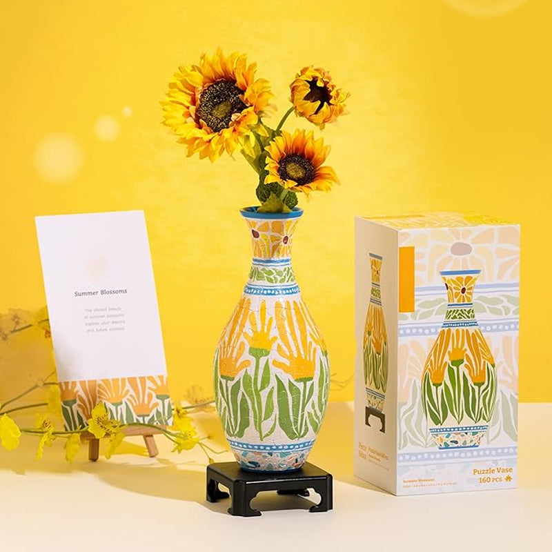 3D Puzzelvaas Zelfbouw - Creatief Decoratiestuk met 160 Puzzelstukjes - Unieke Vaas voor Bloemen - Doe-het-zelf Interieurobject - Inclusief Waterbeker en Standaard