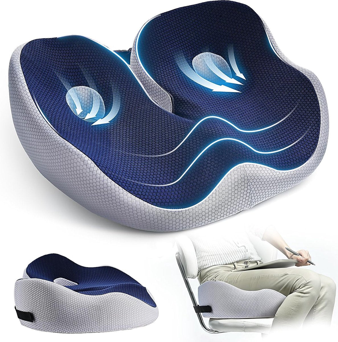 Ergonomisch Zitkussen met Geheugenschuim - Pijnverlichting Stuitbeen, Ischias & Bekken - Ademende Hoes