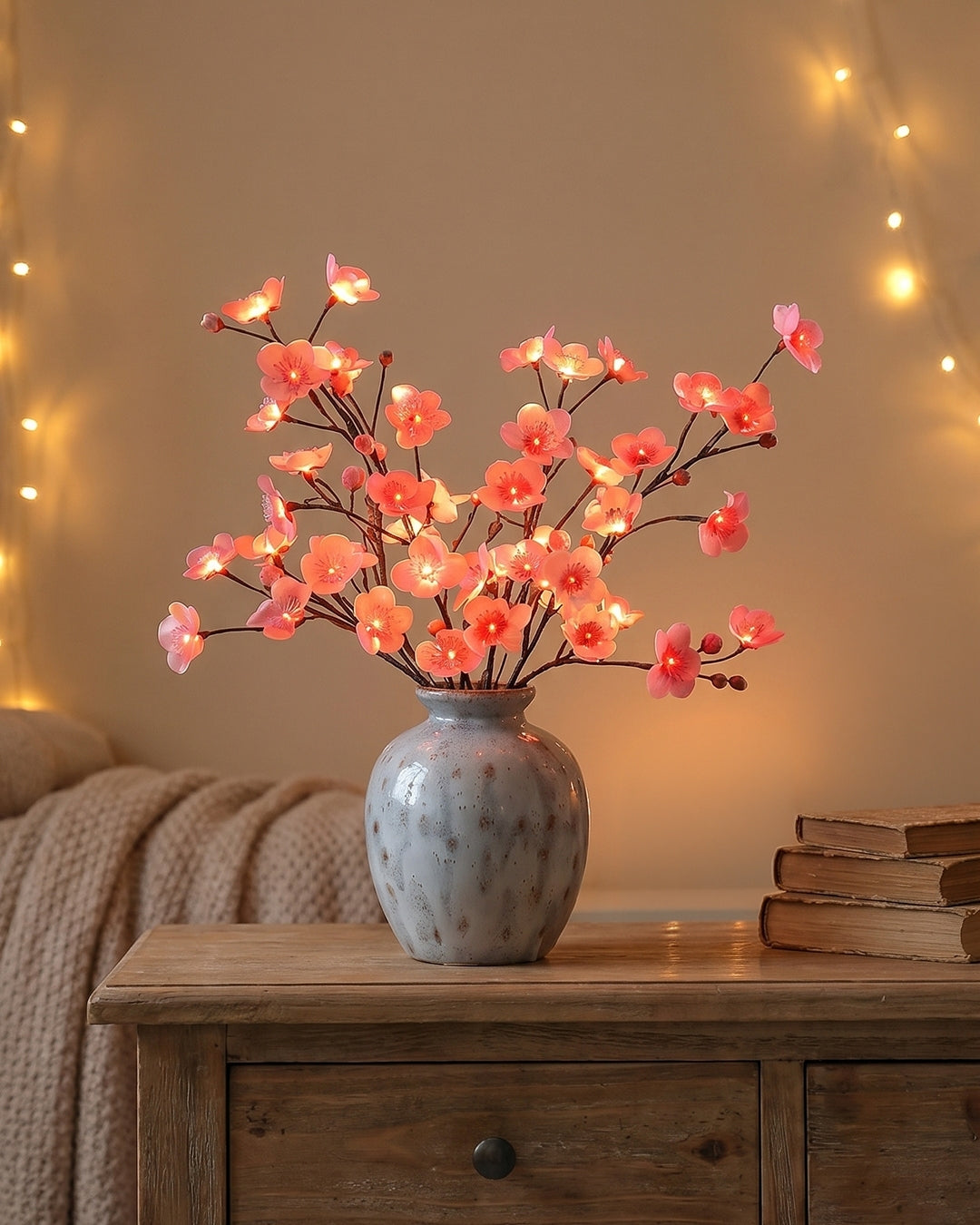 Decoratieve LED Verlichtingstak met Natuurlijke Bloesemvorm 70cm - Flexibele Sfeerverlichting voor Vazen en Schoorsteenmantels