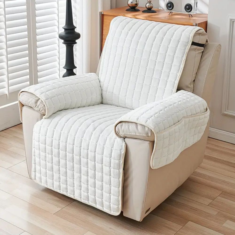 Gequilte Relaxfauteuil Hoes met Opbergzak - Microvezel Beschermhoes voor Recliner Stoel