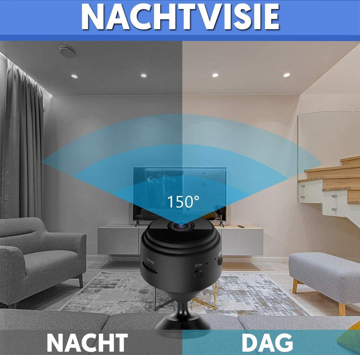 Compacte Beveiligingscamera HD 1080P Draadloos Infrarood Nachtzicht WiFi 150° Breedte Magnetische Montage App Bediening