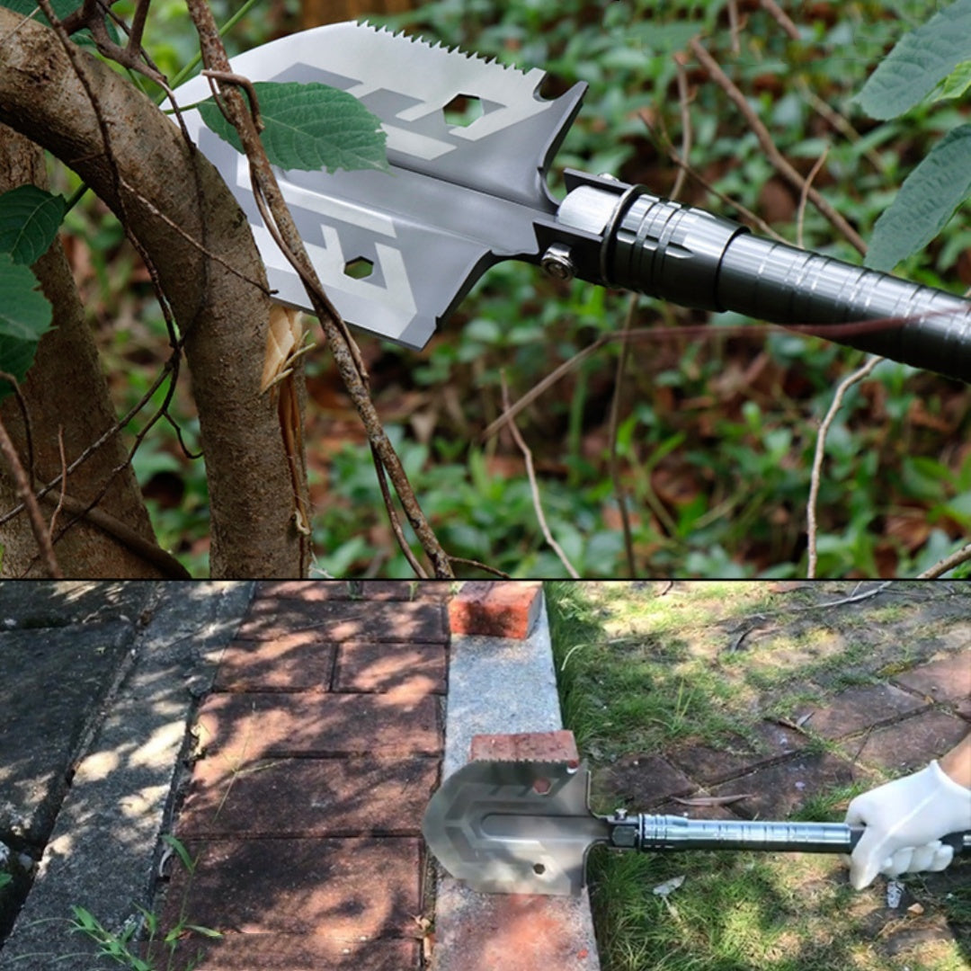 16-in-1 Tactische Overlevingsschep - Multifunctioneel Campinggereedschap met Zaag, Mes & Firestarter voor Outdoor Avonturen