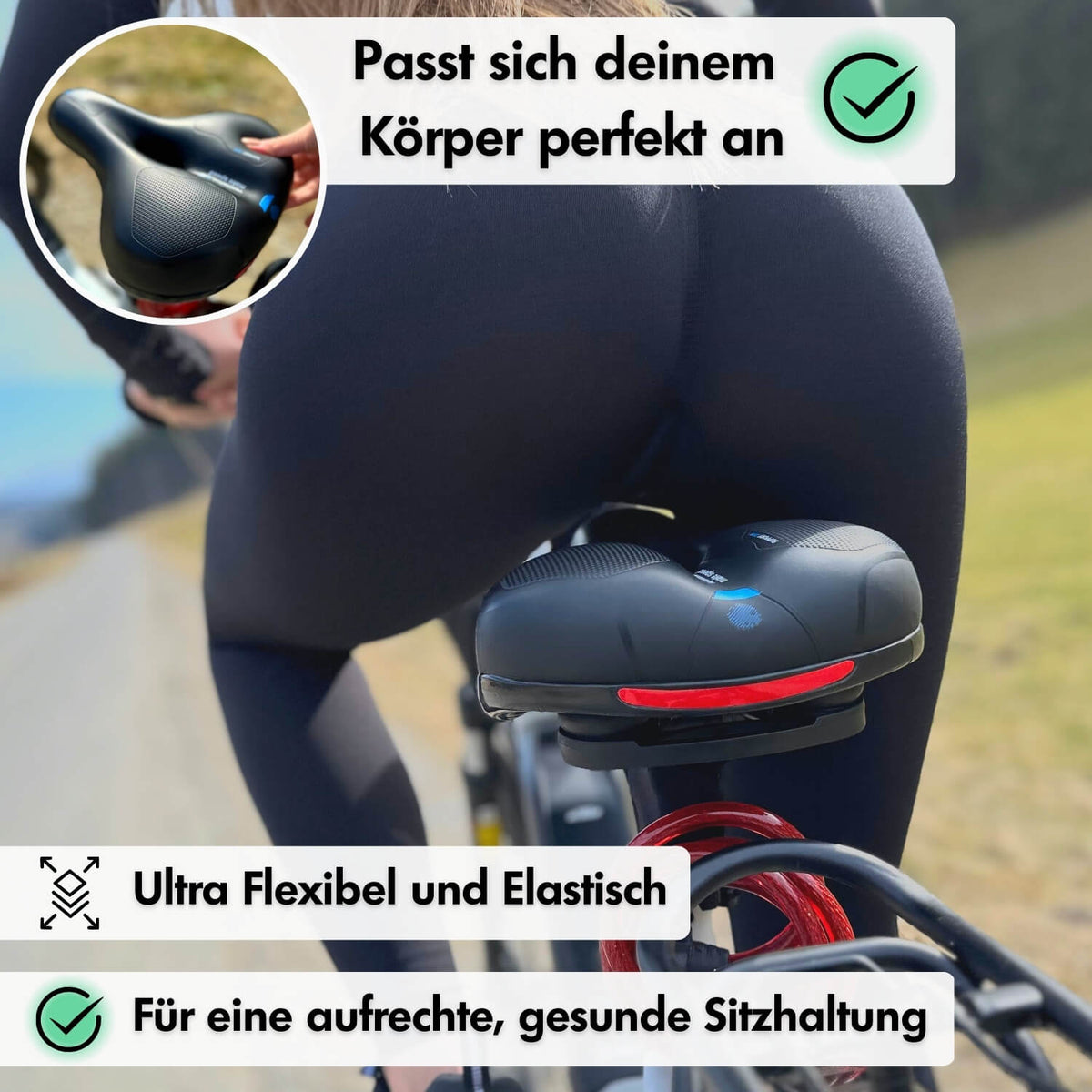 Ergonomisch Fietszadel met Gel-Demping - Comfortzadel voor Langere Fietstochten - Ademend en Drukverlagend - Universele Pasvorm
