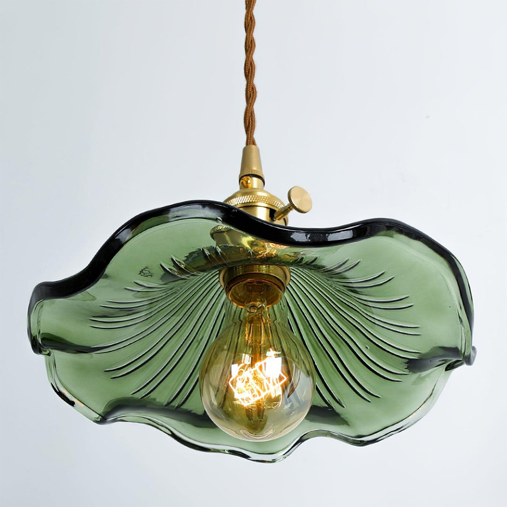 Selene Glazen Hanglamp - Hibiscusbloem Design Messing Glas - Hangende Verlichting Eetkamer Woonkamer Slaapkamer - E27 Fitting 23-33cm