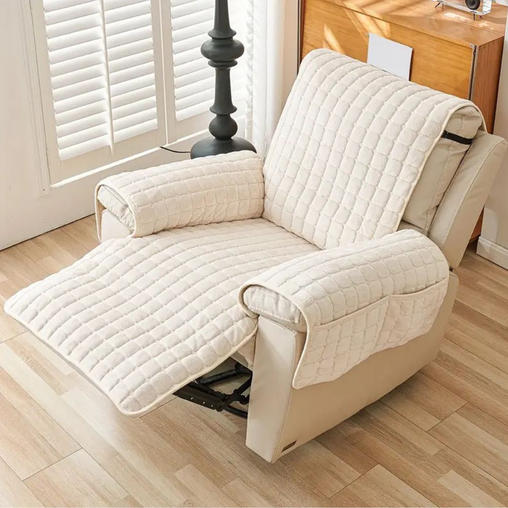 Gequilte Relaxfauteuil Hoes met Opbergzak - Microvezel Beschermhoes voor Recliner Stoel