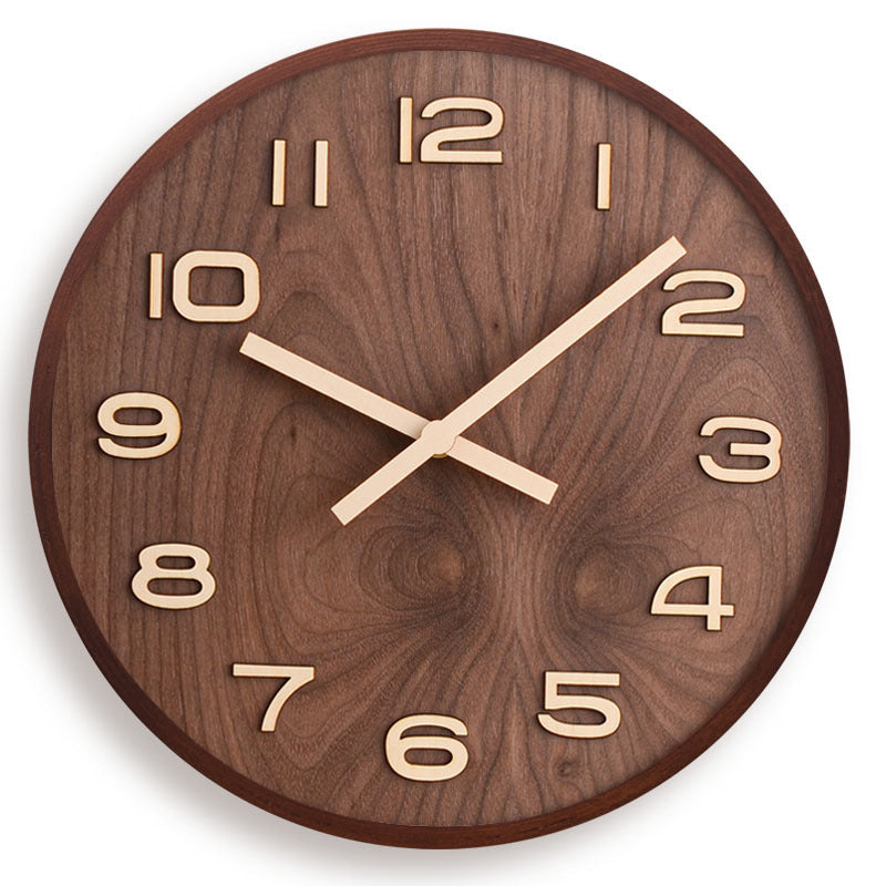 Wandklok Hout Walnoot 30.5cm Bruin Stil Uurwerk Woonkamer Klok Rond Modern Minimalistisch Interieur Decoratie