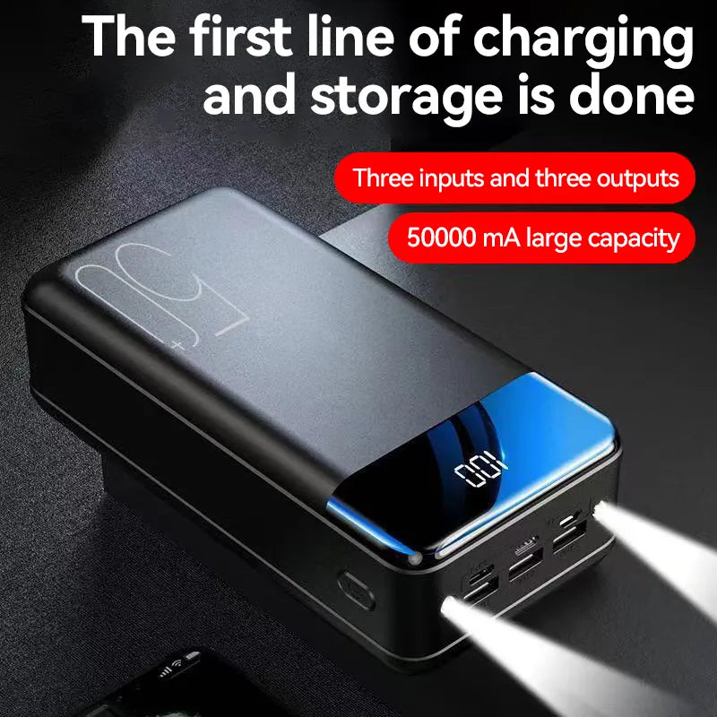 Powerbank 50000 mAh LED Display Zwart Snelladen Smartphone Tablet Reisbatterij Externe Accu