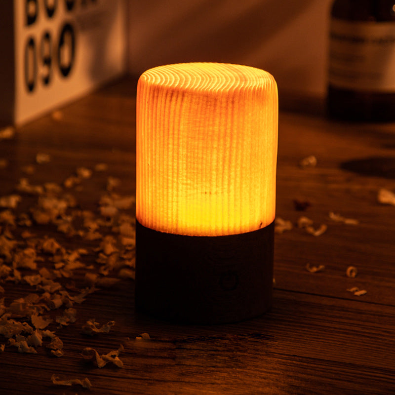 LED Tafellamp Oplaadbaar Touch Dimbaar Houtlook Sfeerlamp Slaapkamer Bureau Draadloos Warm Licht Nachtlampje