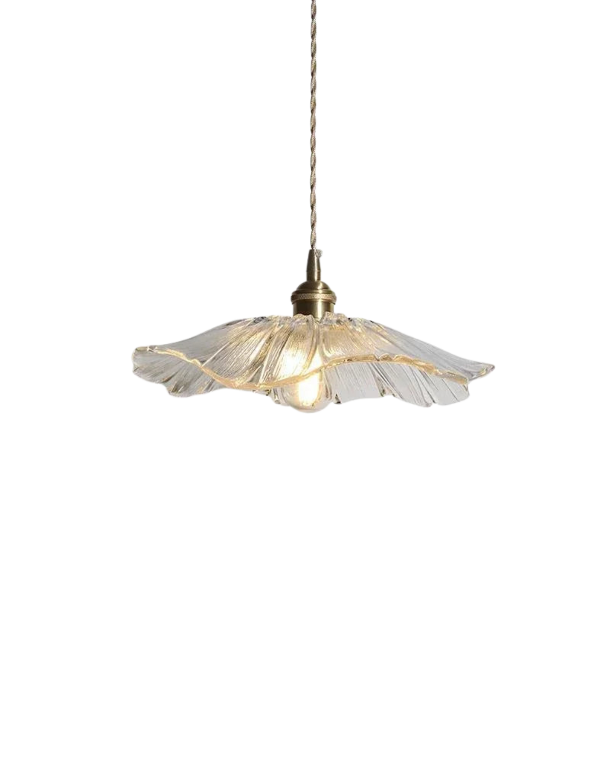 Sculpturale glazen hanglamp met messing fitting en warm licht - artistieke design plafondlamp voor eetkamer en woonkamer