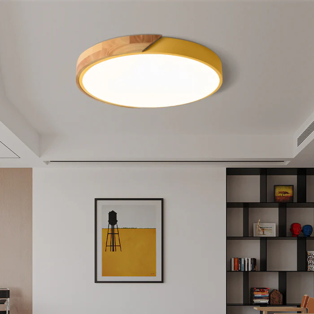 Houten Plafondlamp LED Scandinavisch Design Warmwit Licht Rond Acryl Natuurhout Plafondverlichting Woonkamer