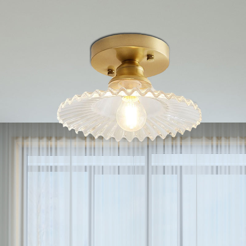 Industriële Plafondlamp met Geribbeld Glas - Groen of Helder - Ø22cm Retro Semi-Flush voor Woonkamer