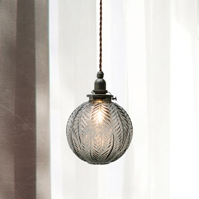 Glazen Hanglamp met Veerdesign - Rookgrijs of Transparant Glas - E14 Fitting - Koloniale Stijl
