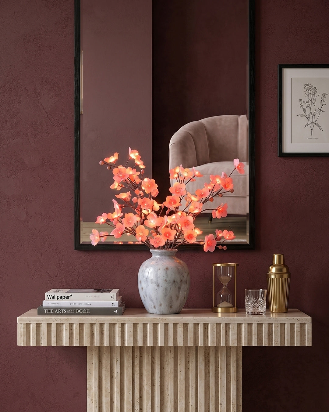 Decoratieve LED Verlichtingstak met Natuurlijke Bloesemvorm 70cm - Flexibele Sfeerverlichting voor Vazen en Schoorsteenmantels