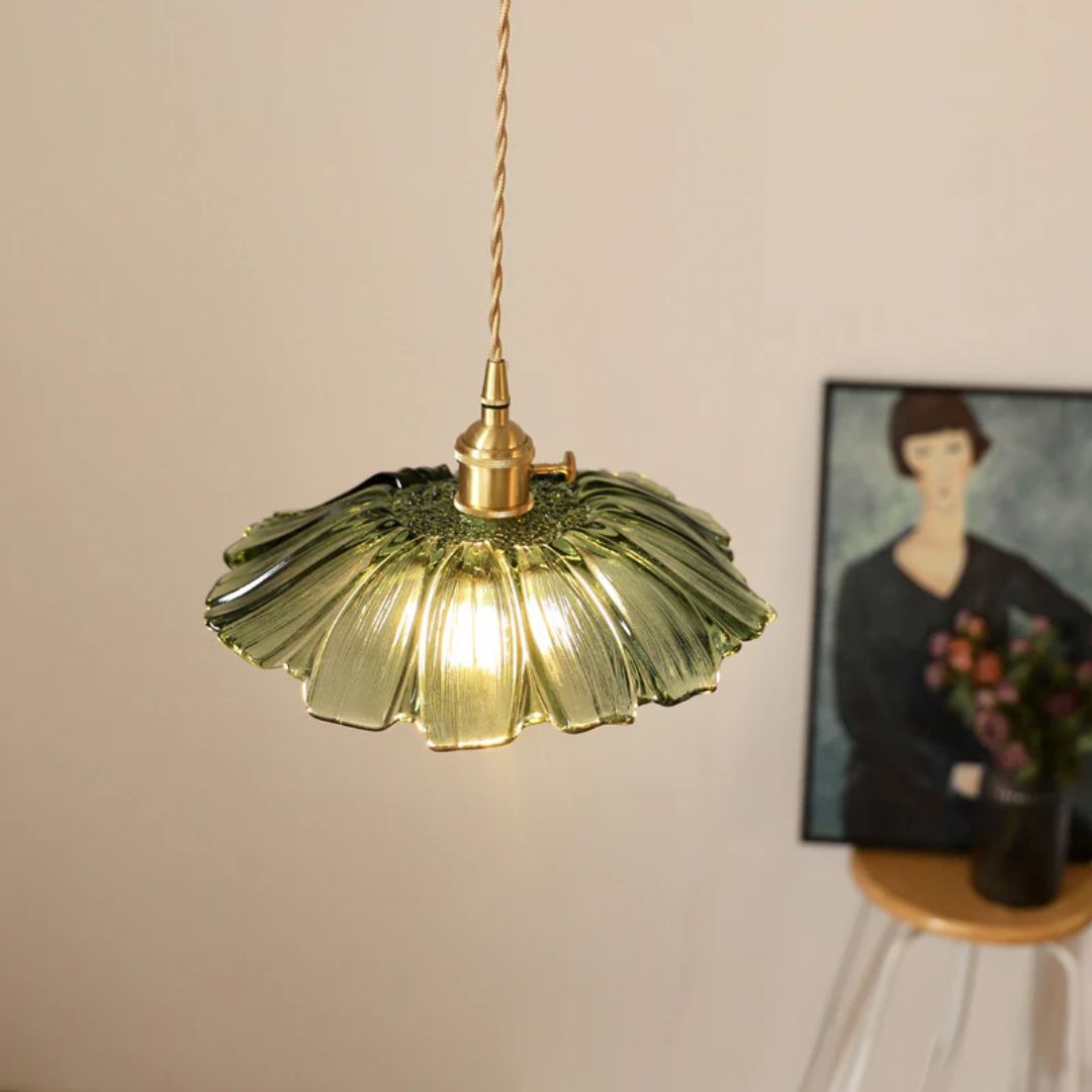 Cullivan Bloemvormige Hanglamp - Glazen Hanglamp met Gouden Fitting voor Woonkamer & Eetkamer