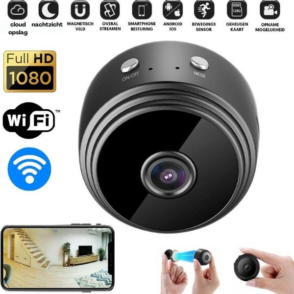 Mini beveiligingscamera draadloos 1080P HD zwart wifi camera nachtzicht 150 graden huis kantoor bewaking