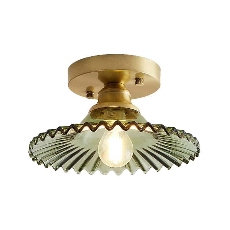 Industriële Plafondlamp met Geribbeld Glas - Groen of Helder - Ø22cm Retro Semi-Flush voor Woonkamer
