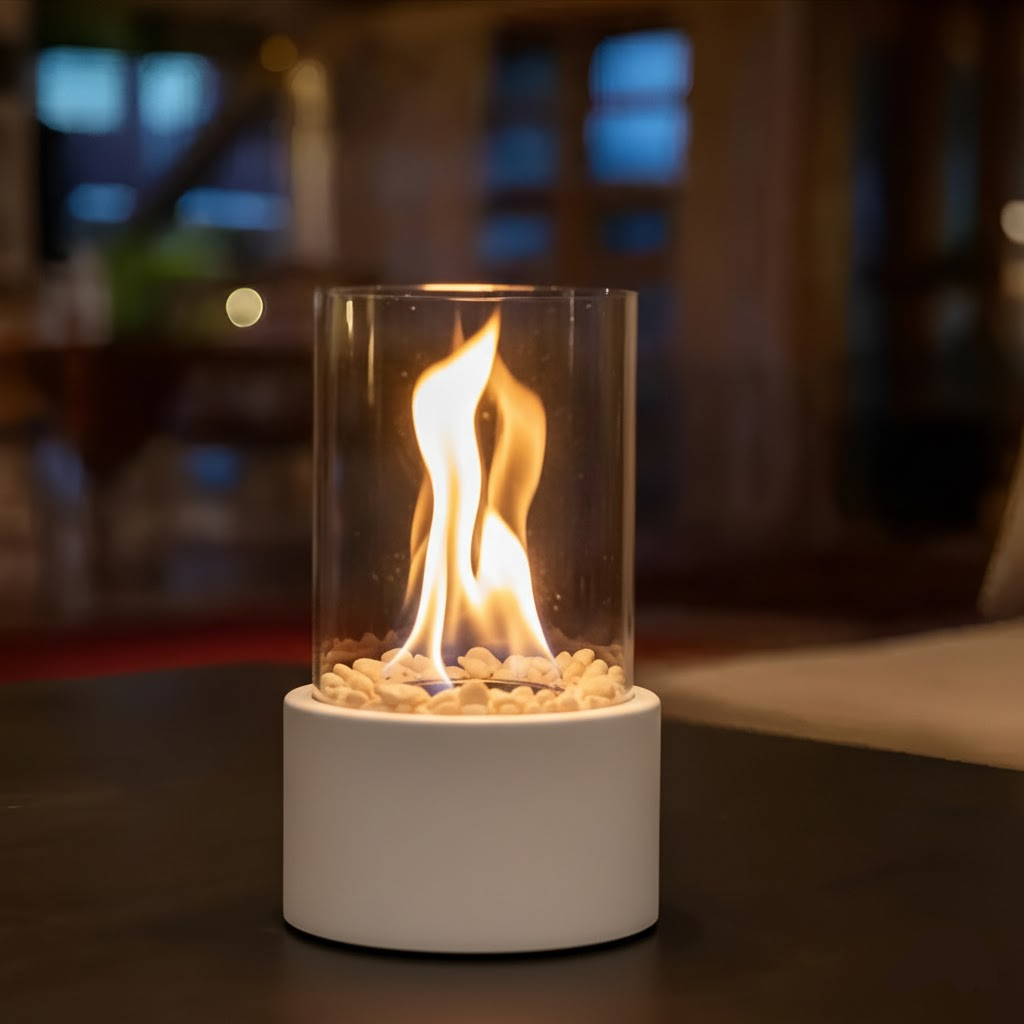 Tafelkachel op Bio-ethanol - Rookvrije Haard met Glazen Cilinder in Zwart, Wit of Zilver - Modern Design voor Binnen en Buiten