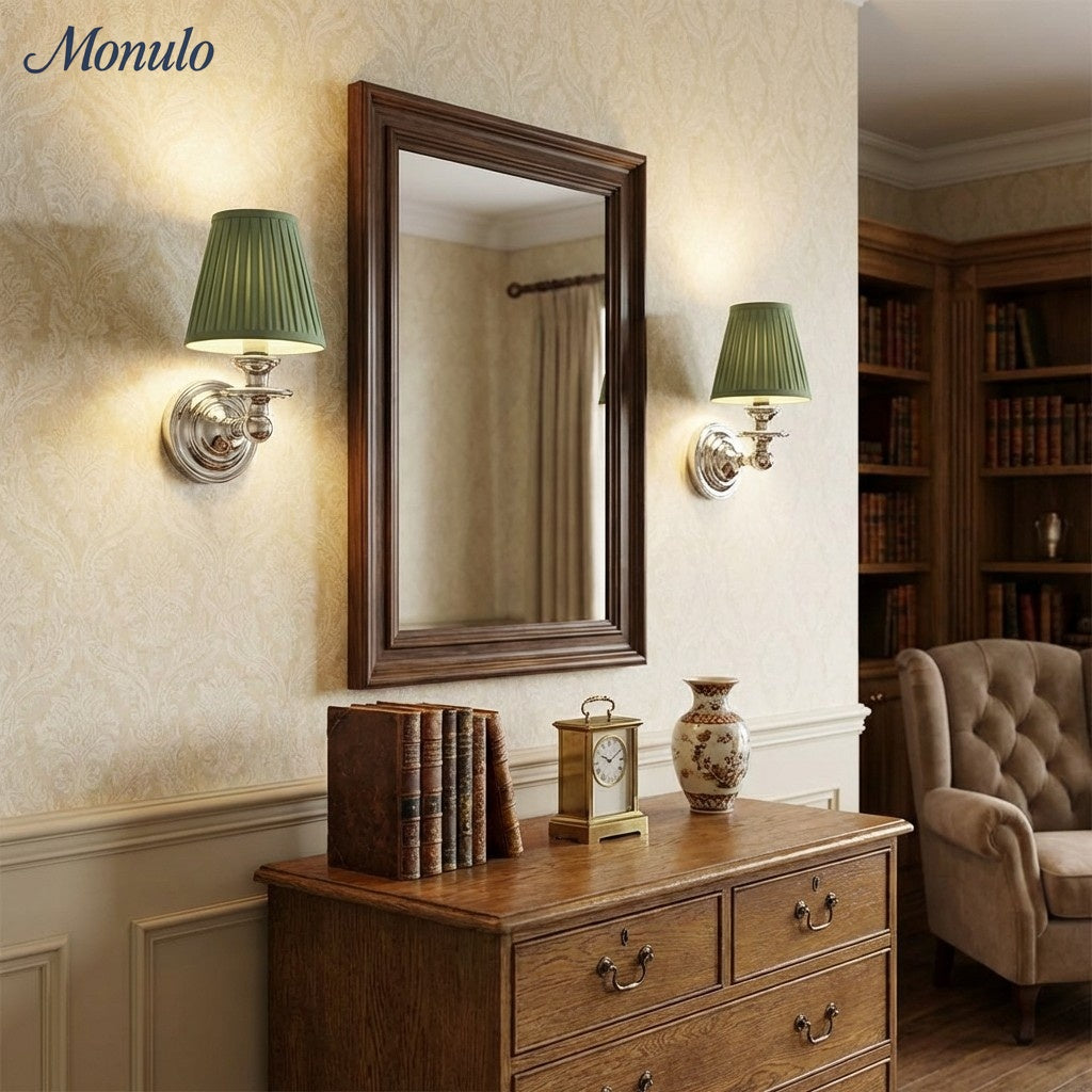 Wandlamp met stoffen kap en zwanenhalsarm - smeedijzeren armatuur met verstelbare leeslamp