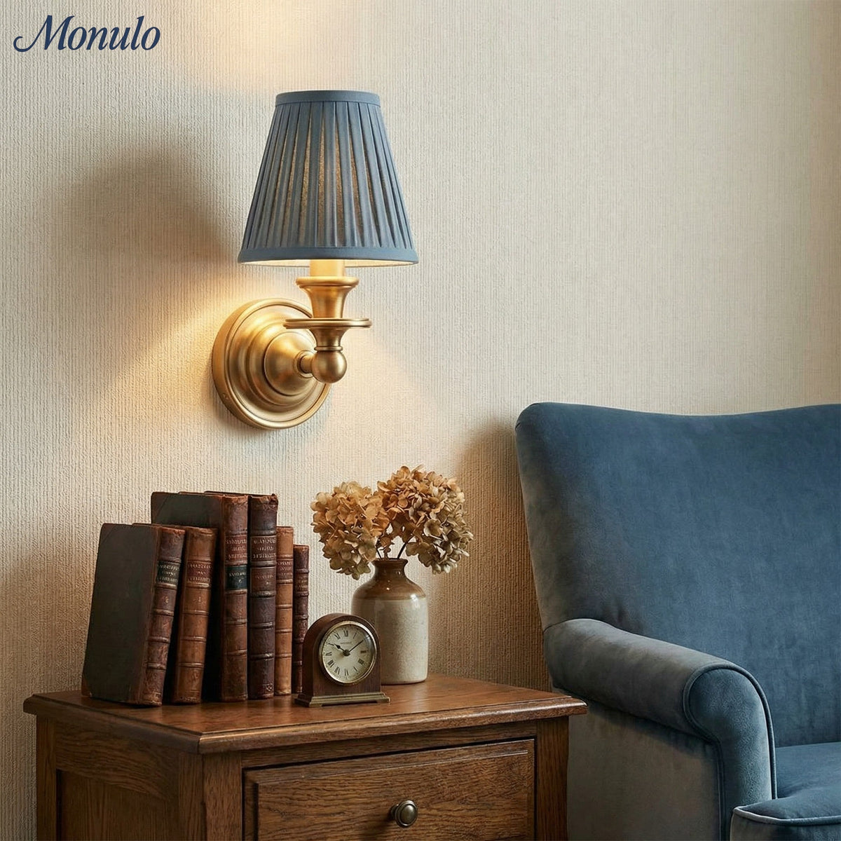 Wandlamp met stoffen kap en zwanenhalsarm - smeedijzeren armatuur met verstelbare leeslamp