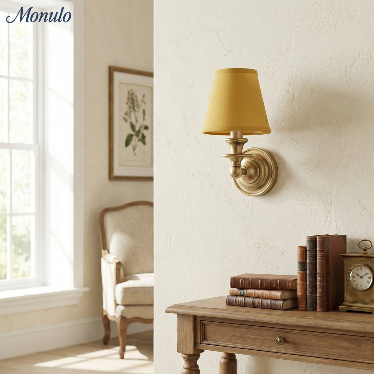 Wandlamp met stoffen kap en zwanenhalsarm - smeedijzeren armatuur met verstelbare leeslamp