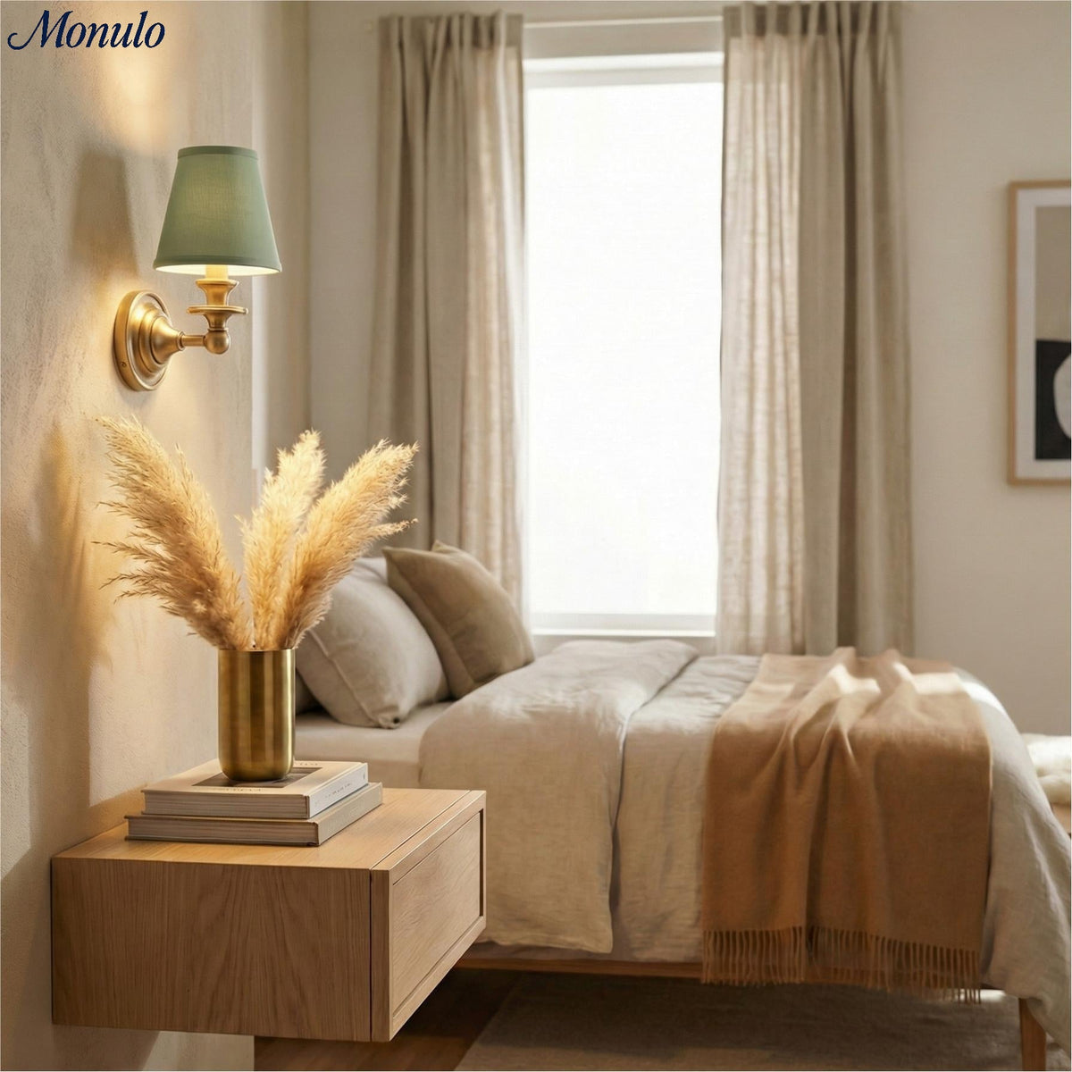 Wandlamp met stoffen kap en zwanenhalsarm - smeedijzeren armatuur met verstelbare leeslamp