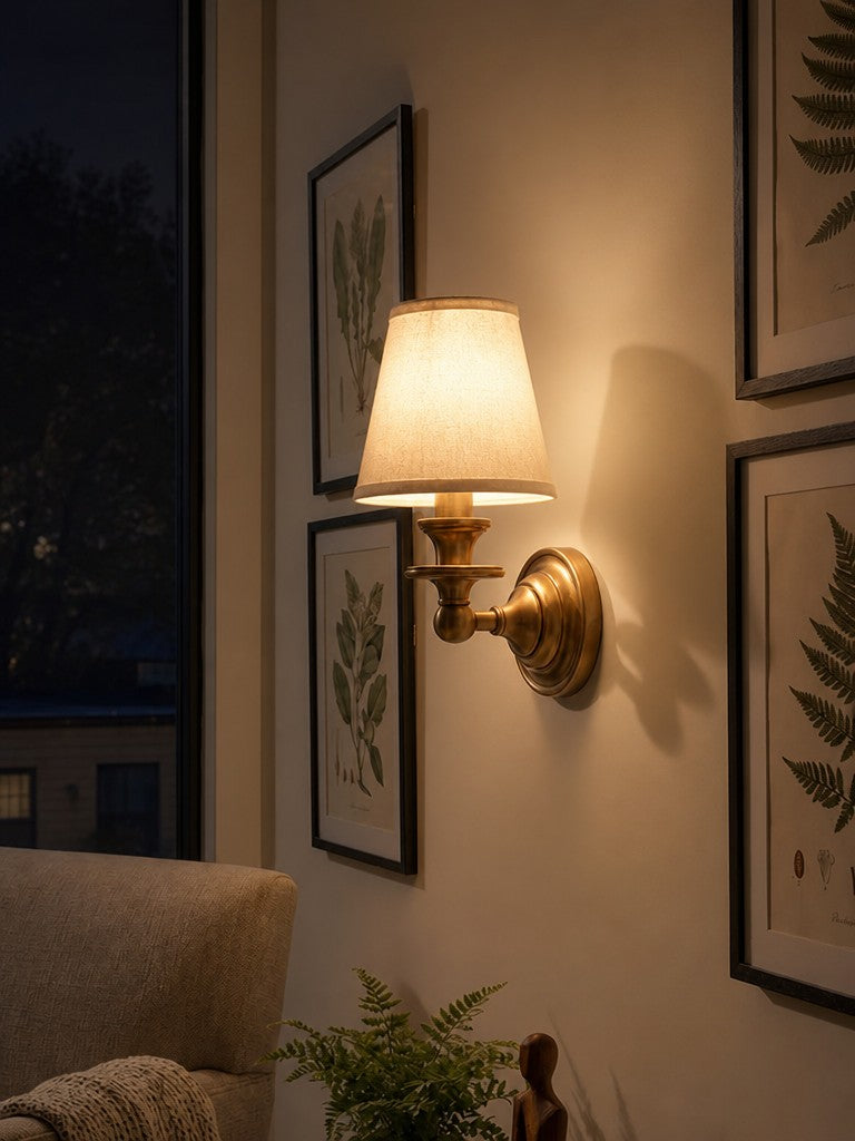 Wandlamp met stoffen kap en zwanenhalsarm - smeedijzeren armatuur met verstelbare leeslamp