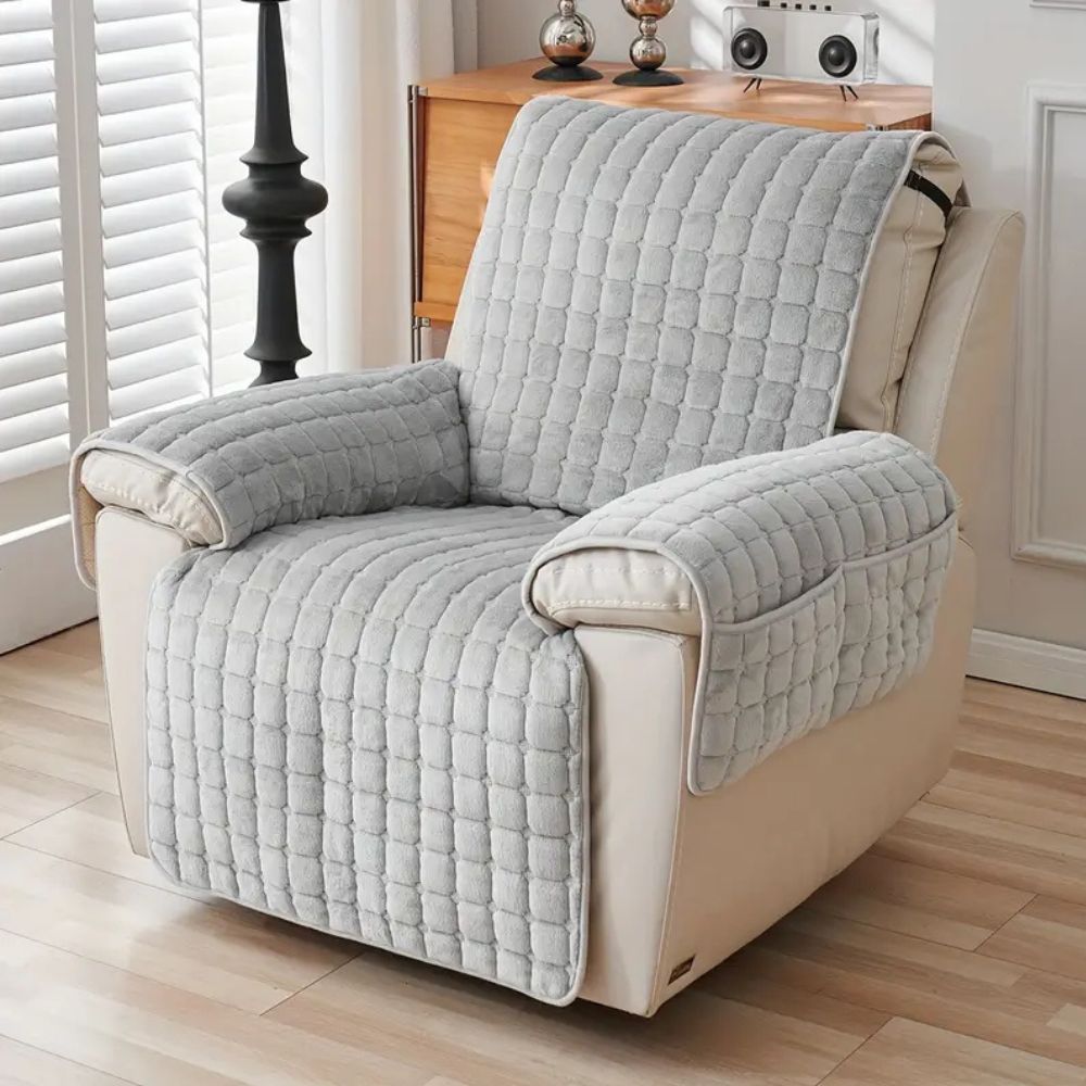 Gequilte Relaxfauteuil Hoes met Opbergzak - Microvezel Beschermhoes voor Recliner Stoel