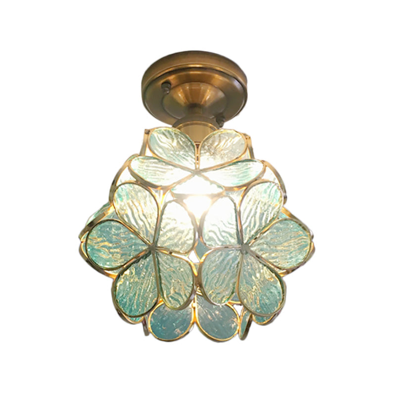 Glazen Plafondlamp met Bloemmotief - Vintage Glas-in-Lood Stijl - 8 inch - Roze/Blauw/Groen/Helder - Retro Semi-Flush Plafondverlichting voor Hal en Gang