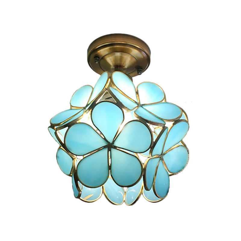 Glazen Plafondlamp met Bloemmotief - Vintage Glas-in-Lood Stijl - 8 inch - Roze/Blauw/Groen/Helder - Retro Semi-Flush Plafondverlichting voor Hal en Gang