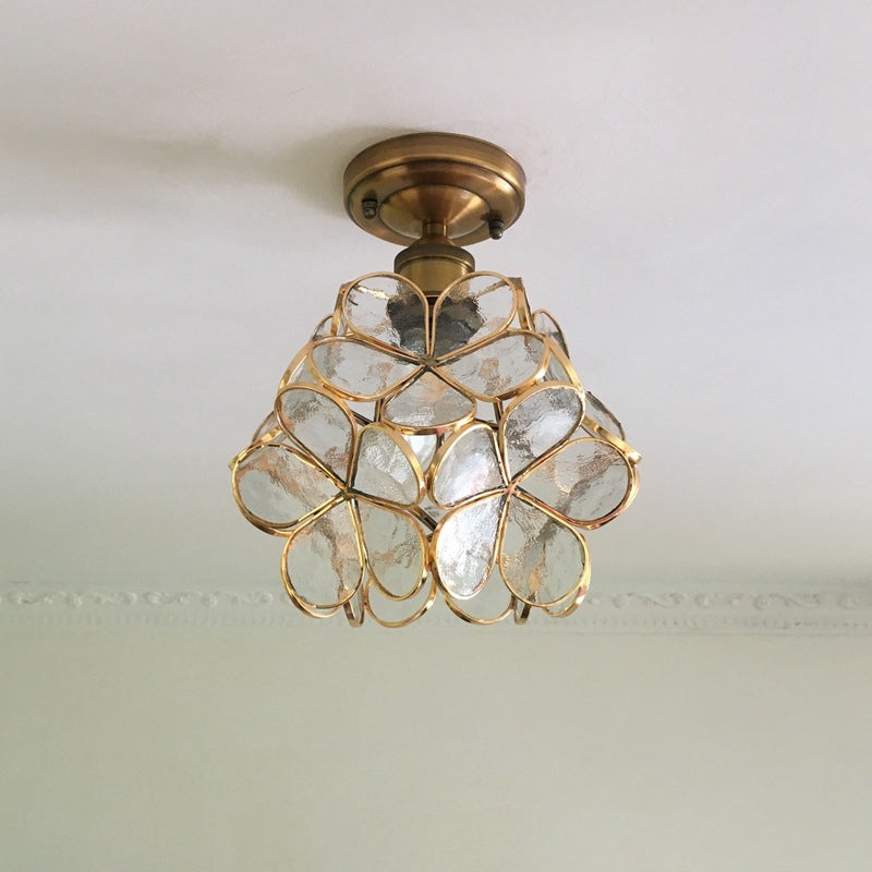 Glazen Plafondlamp met Bloemmotief - Vintage Glas-in-Lood Stijl - 8 inch - Roze/Blauw/Groen/Helder - Retro Semi-Flush Plafondverlichting voor Hal en Gang