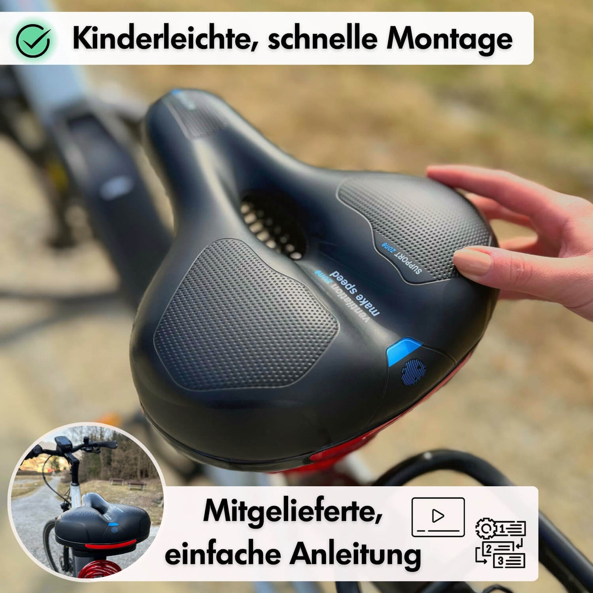 Ergonomisch Fietszadel met Gel-Demping - Comfortzadel voor Langere Fietstochten - Ademend en Drukverlagend - Universele Pasvorm