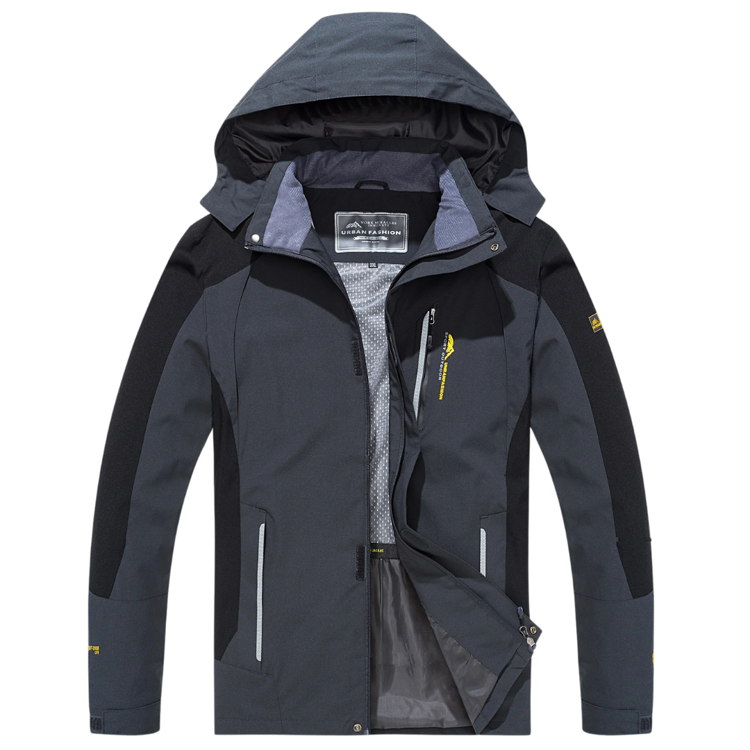 Waterdichte Heren Outdoorjas Polyester Afneembare Capuchon Meerdere Zakken Wandelen Trekking Outdoor Actief