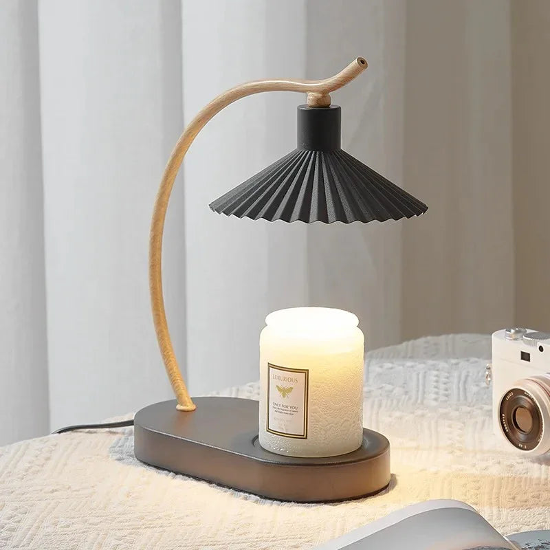 Kaarsenwarmerlamp Zwart Hout Minimalistisch 31cm Tafellamp Sfeerverlichting Woonkamer