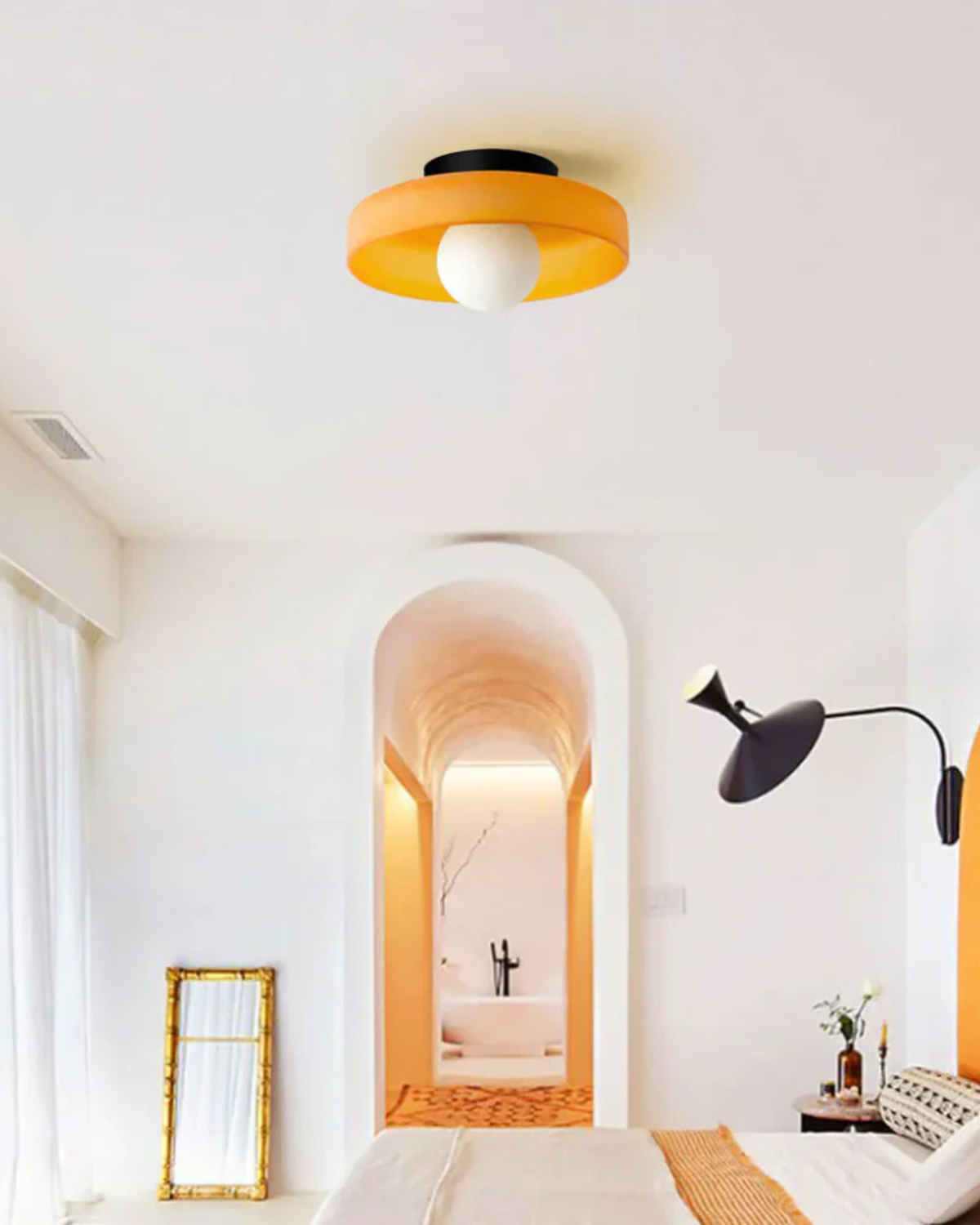 Moderne ronde plafondlamp van glas en ijzer - minimalistische designlamp voor woonkamer en slaapkamer met warme lichtkleur