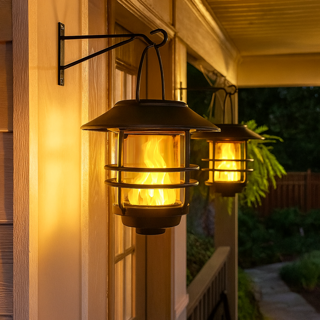 Solarlantaarns met Flammeneffect voor Tuin en Veranda - Atmosferische Wandverlichting 2 Stuks