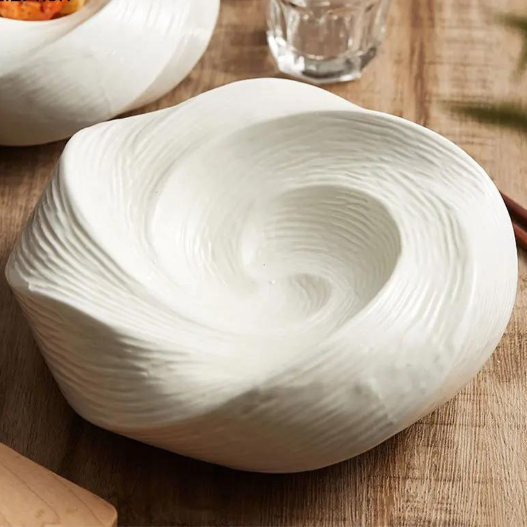 Keramische Kom met Spiraalpatroon - Handgemaakt Servies voor Salades en Pasta