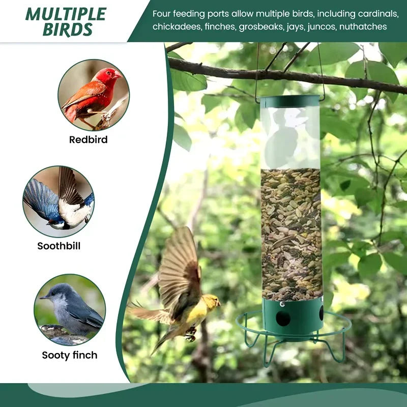 Vogelvoederstation met Roterende Zitrand en Vier Voederpoorten voor Wilde Vogels Tuinvogels Buitenvogels