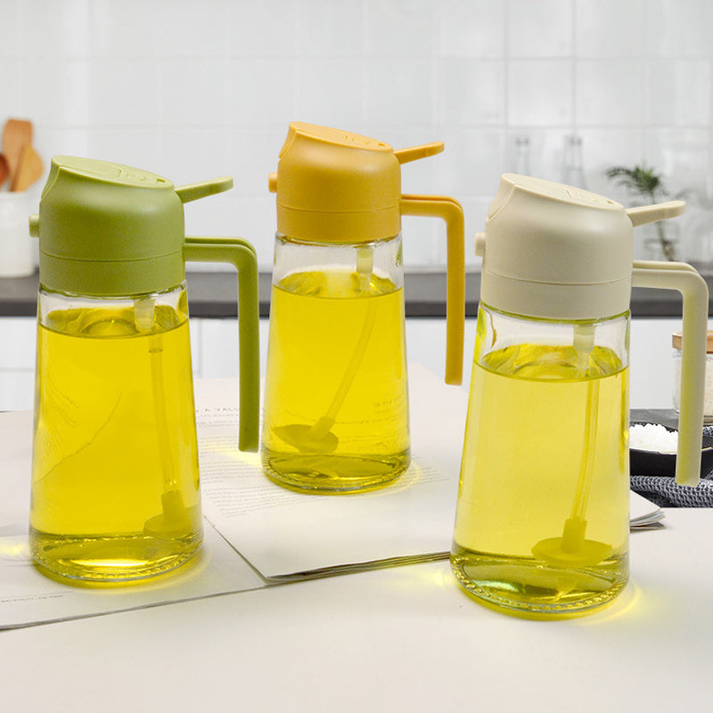 Glazen Olieverstuiver & Dispenser 2-in-1 Pomp Spray Fles voor Azijn Sojasaus Keuken Doseren 470ml Olie