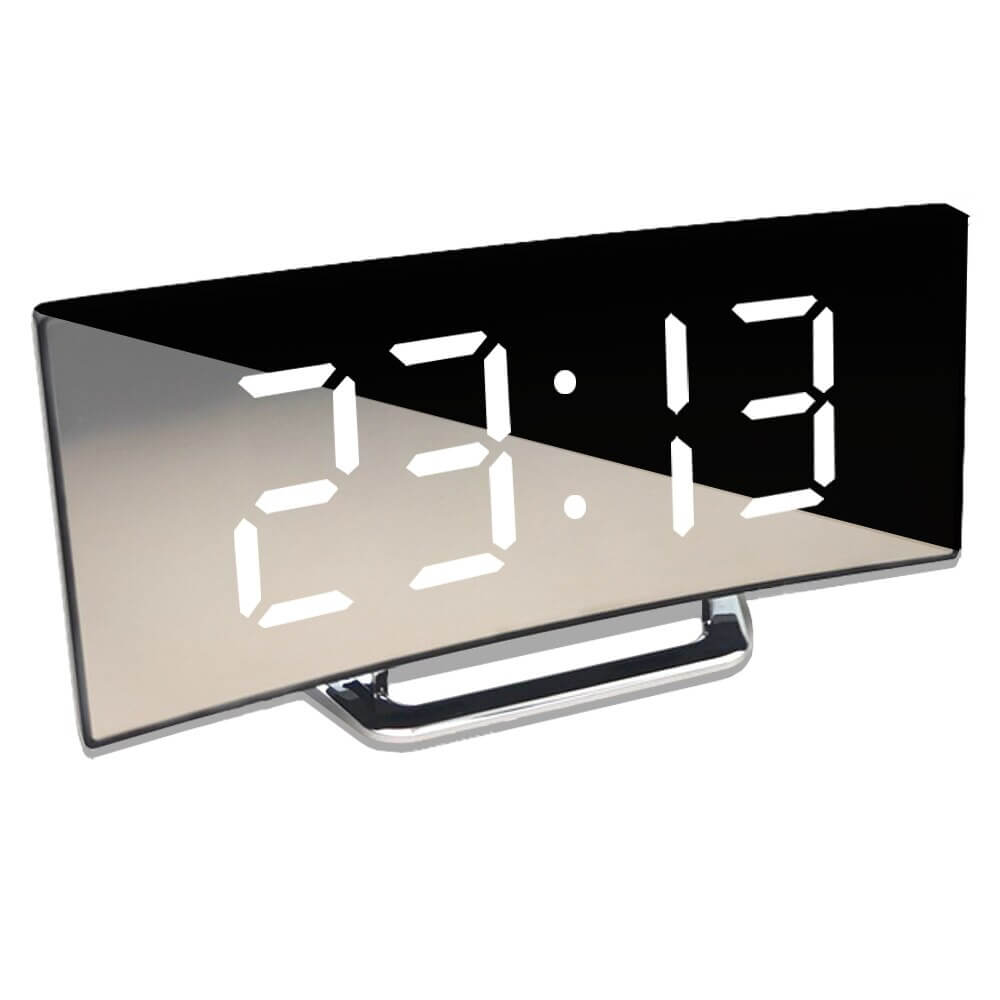 Moderne gebogen led wekkerklok met dimbare digitale display en snoozefunctie voor slaapkamer en bureau