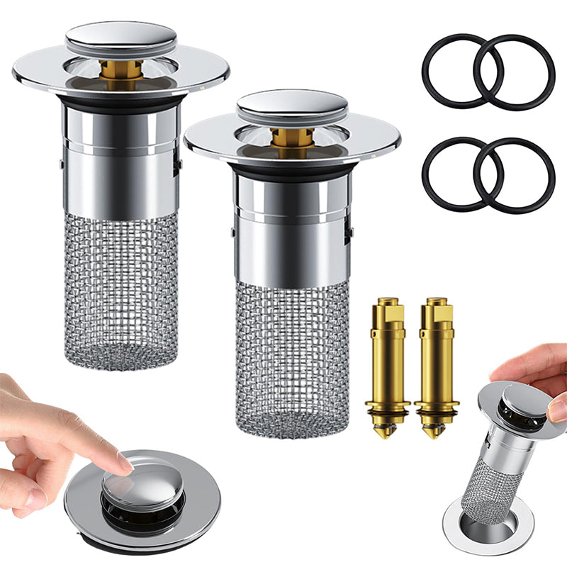 Pop-up Wastafelplug met Haarfilter RVS Afvoerputje Badkamer Wasbak Universeel Verstoppingvrij Afvoer