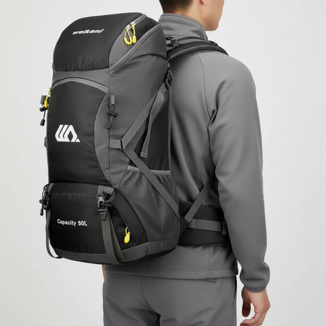 Outdoor Rugzak 50L met Schoenenvak Ademend Rugpaneel Verstelbare Heupgordel Waterdicht Trekking Backpack
