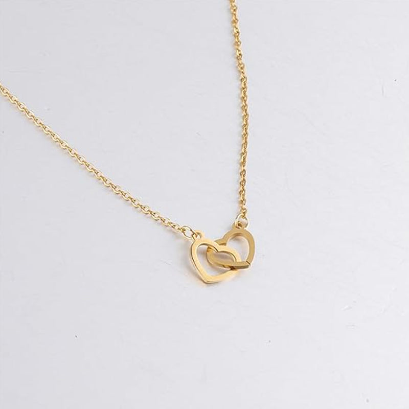 Hartvormige Ketting Twee Harten Titanium Staal Vrouwen Romantisch Sieraad Goud Zilver Rosé Geschenkdoos